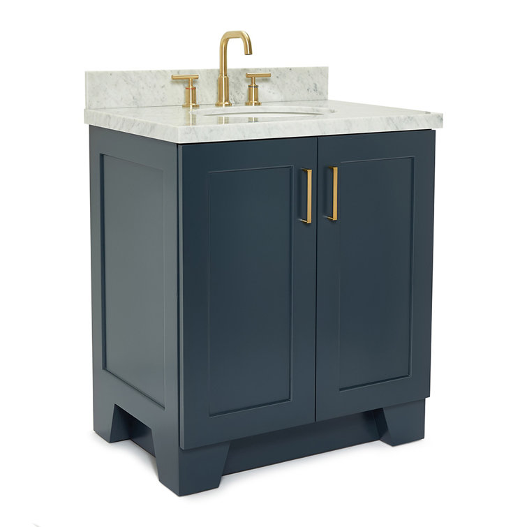 Midnight Blue Marble Top Single Sink Vanity with Gold Hardware