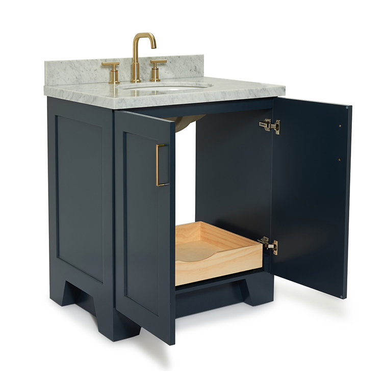 Midnight Blue Marble Top Single Sink Vanity with Gold Hardware