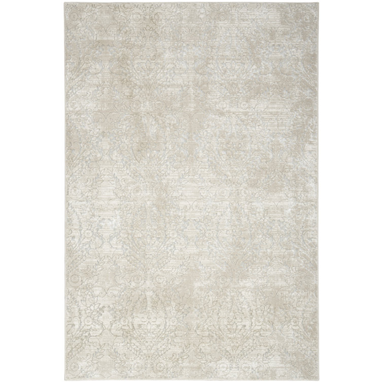 Iliana Beige Grey Synthetic Damask 9' x 12' Area Rug
