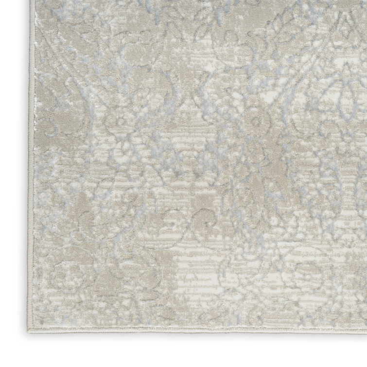 Iliana Beige Grey Synthetic Damask 9' x 12' Area Rug