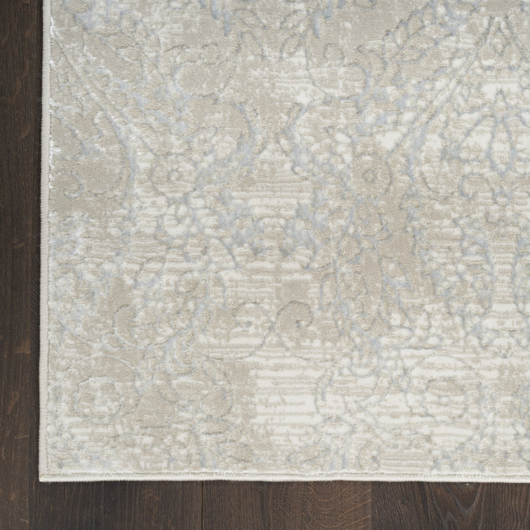 Iliana Beige Grey Synthetic Damask 9' x 12' Area Rug