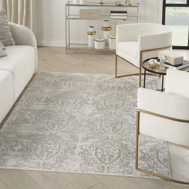 Iliana Beige Grey Synthetic Damask 9' x 12' Area Rug