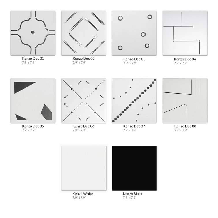 Kenzo 8" x 8" Black and White Porcelain Tile