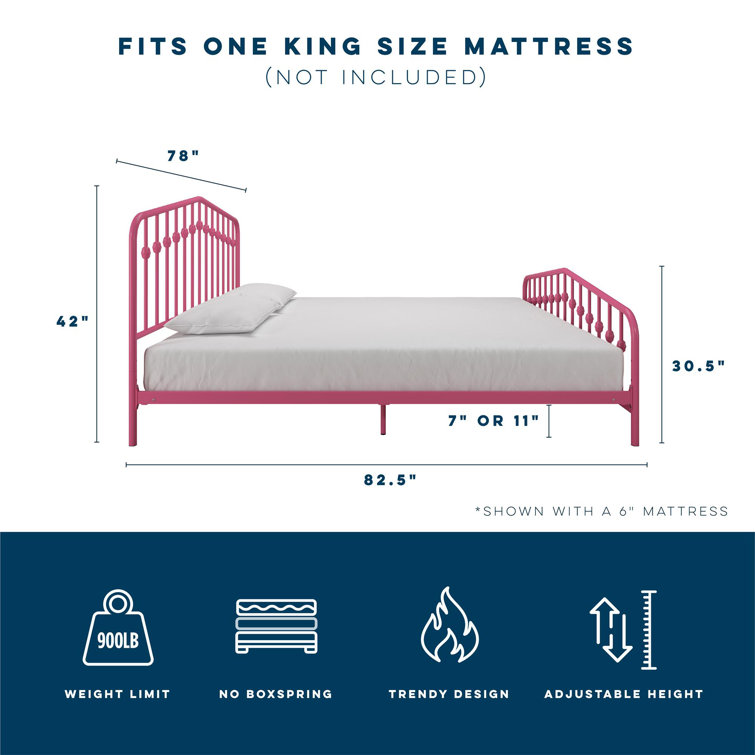 Hot Pink King Metal Platform Bed with Headboard and Slats