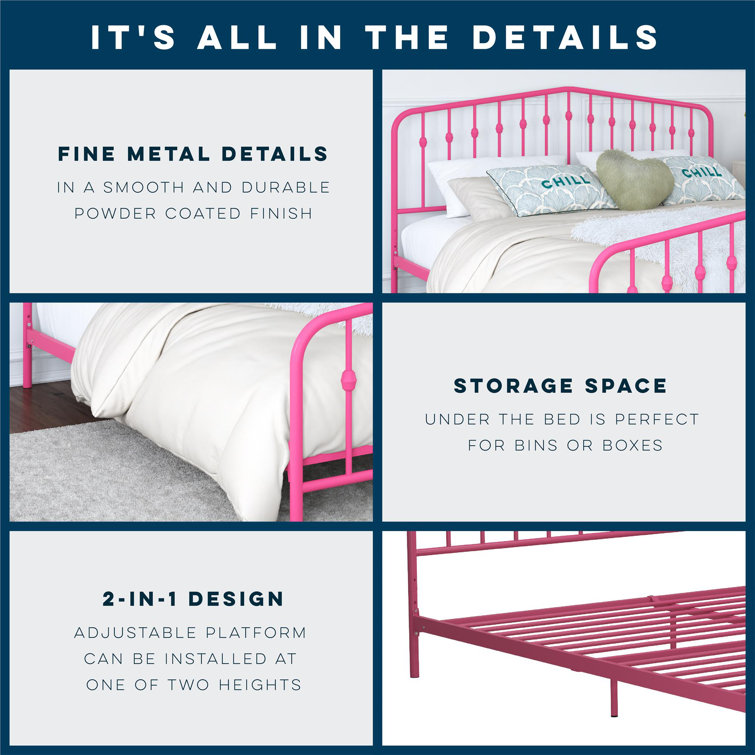 Hot Pink King Metal Platform Bed with Headboard and Slats