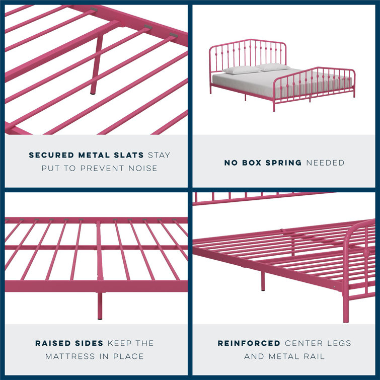 Hot Pink King Metal Platform Bed with Headboard and Slats