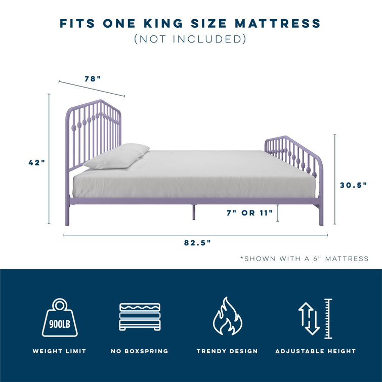 Lavender King Metal Platform Bed Frame with Headboard and Slats