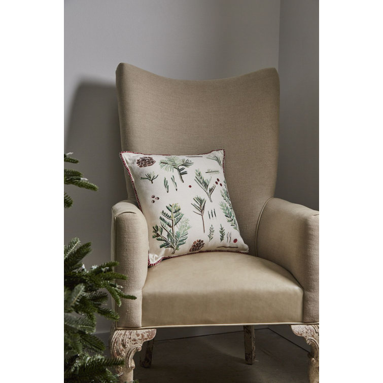 Festive Botanical Pine Embroidered Square Throw Pillow