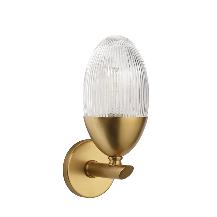 Polished Brass Sconce with Clear Ribbed Glass Shade