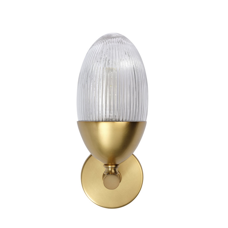 Polished Brass Sconce with Clear Ribbed Glass Shade