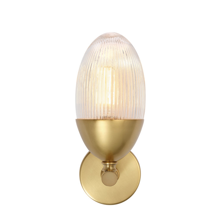 Polished Brass Sconce with Clear Ribbed Glass Shade