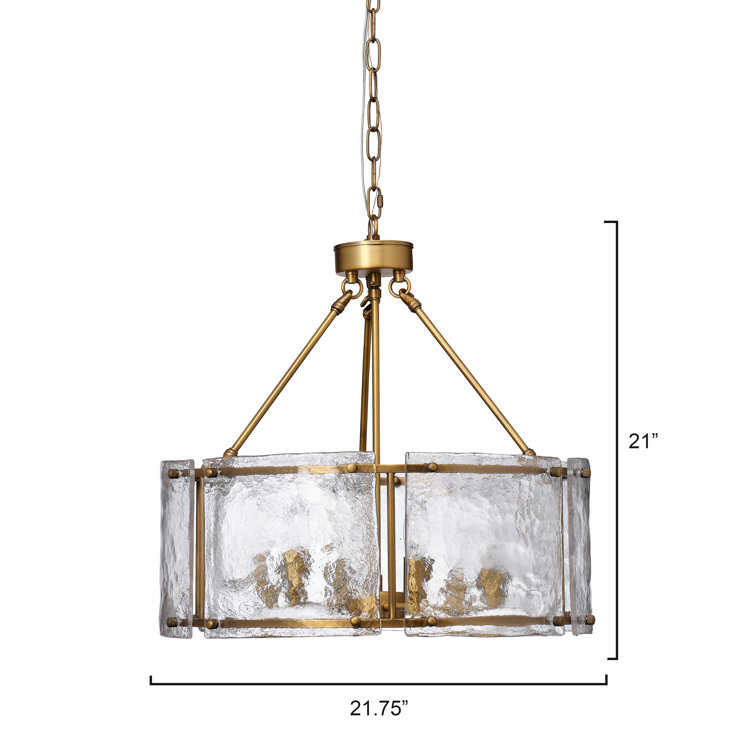 Antique Brass 6-Light Drum Chandelier with Textured Glass