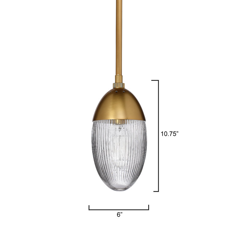 Antique Brass Pendant with Clear Ribbed Glass Shade