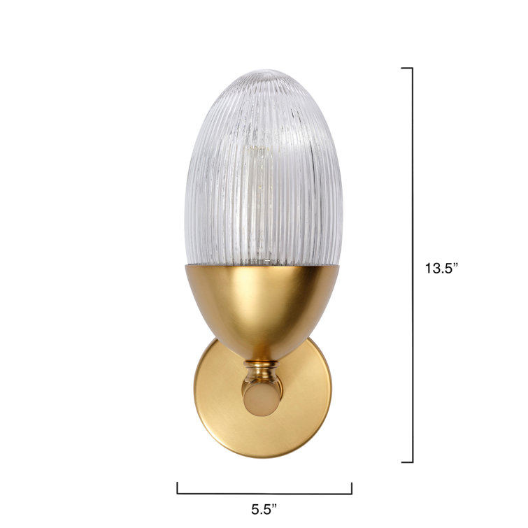 Polished Brass Sconce with Clear Ribbed Glass Shade