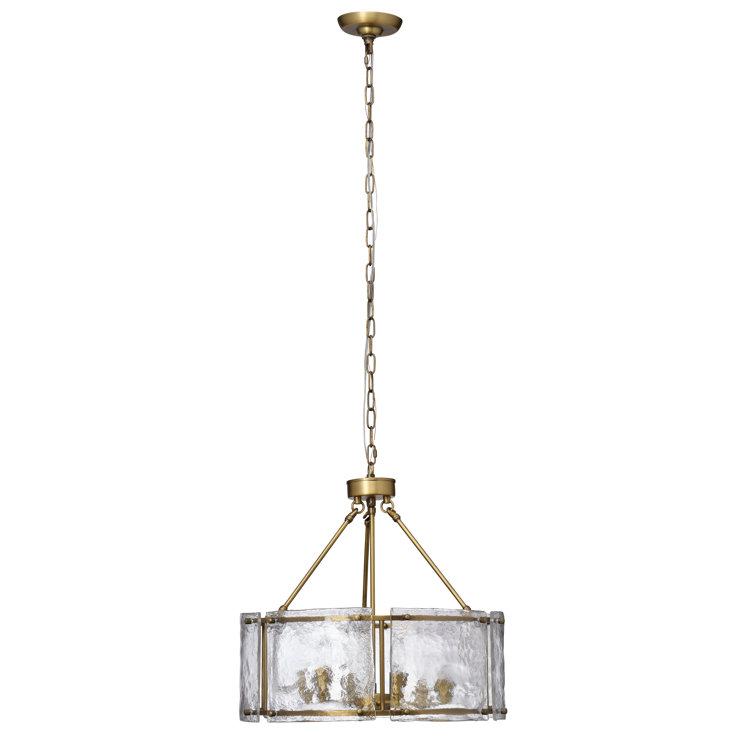 Antique Brass 6-Light Drum Chandelier with Textured Glass