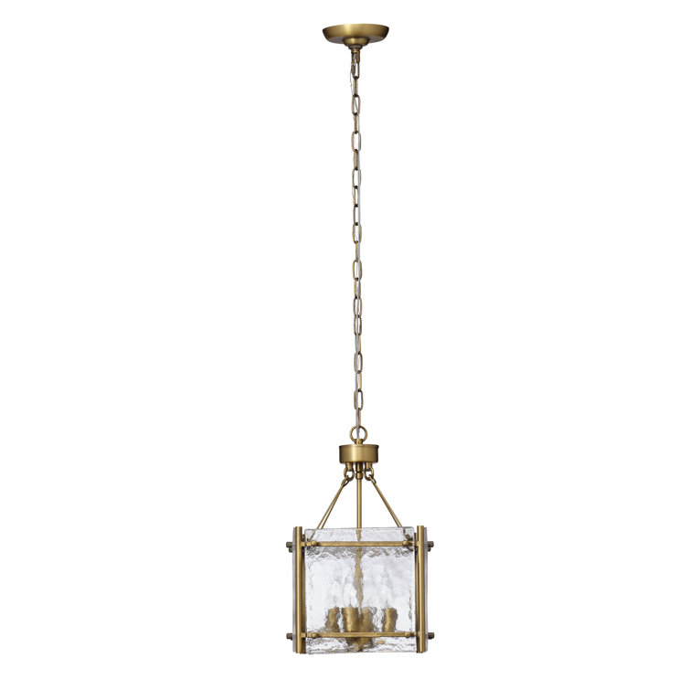 Antique Brass 4-Light Chandelier with Textured Glass Shade