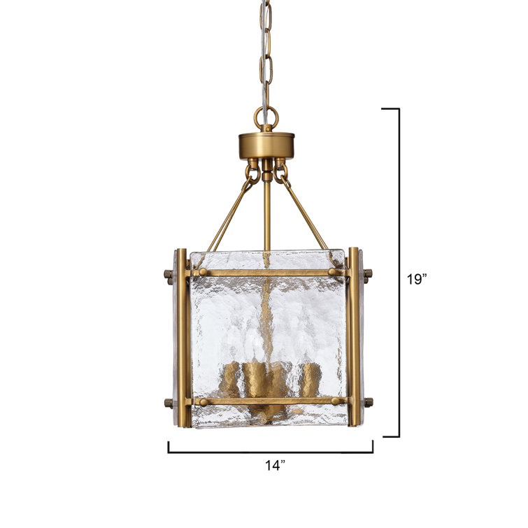 Antique Brass 4-Light Chandelier with Textured Glass Shade
