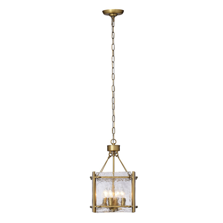 Antique Brass 4-Light Chandelier with Textured Glass Shade