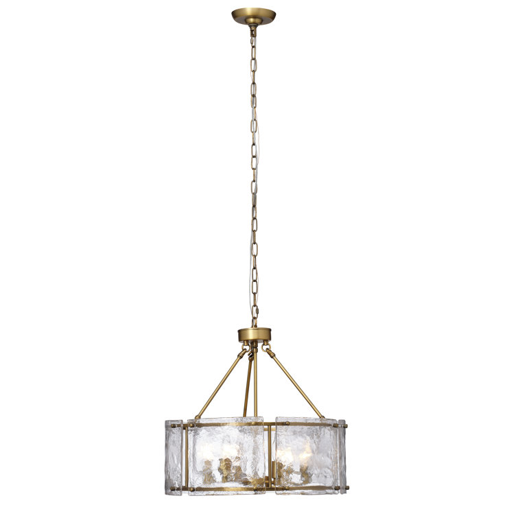 Antique Brass 6-Light Drum Chandelier with Textured Glass