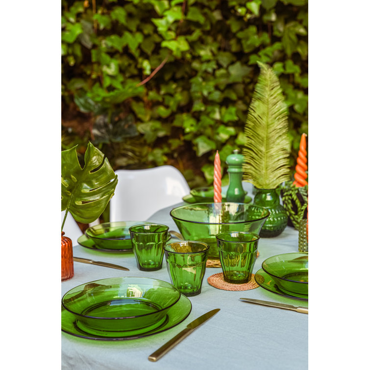 Green Tempered Glass Tumbler Set of 6, 10.38 oz