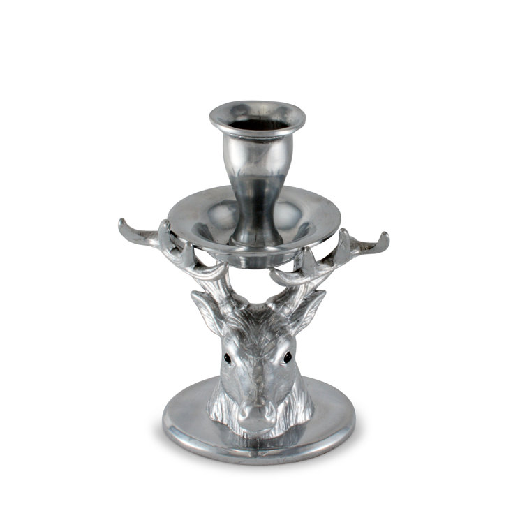 Elk Head Silver Aluminum Tabletop Candlestick