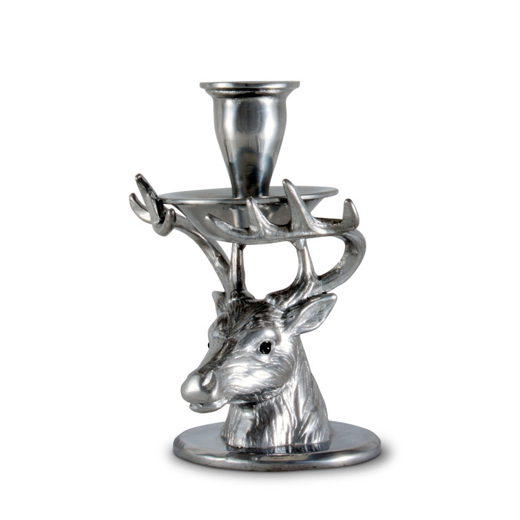 Elk Head Silver Aluminum Tabletop Candlestick
