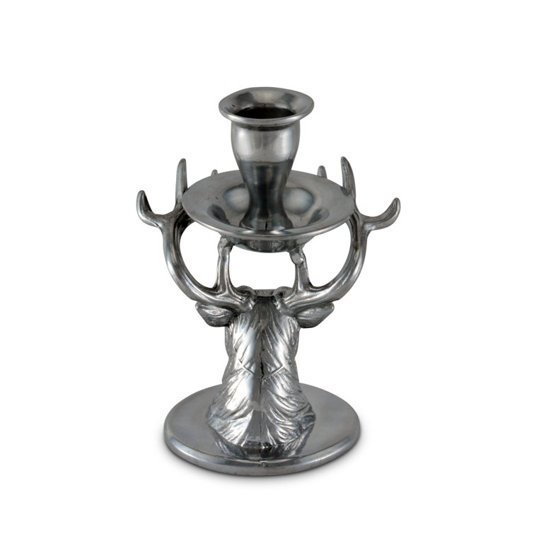 Elk Head Silver Aluminum Tabletop Candlestick