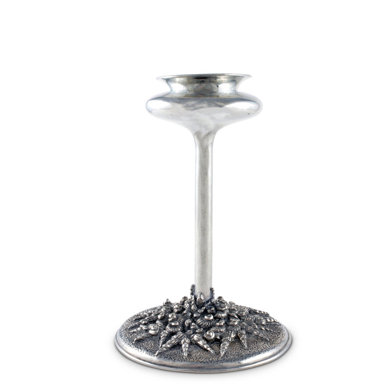 Short Silver Pewter Coastal Tide Candlestick