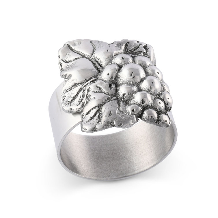 Arthur Court Silver Grape Metal Napkin Rings Set of 4