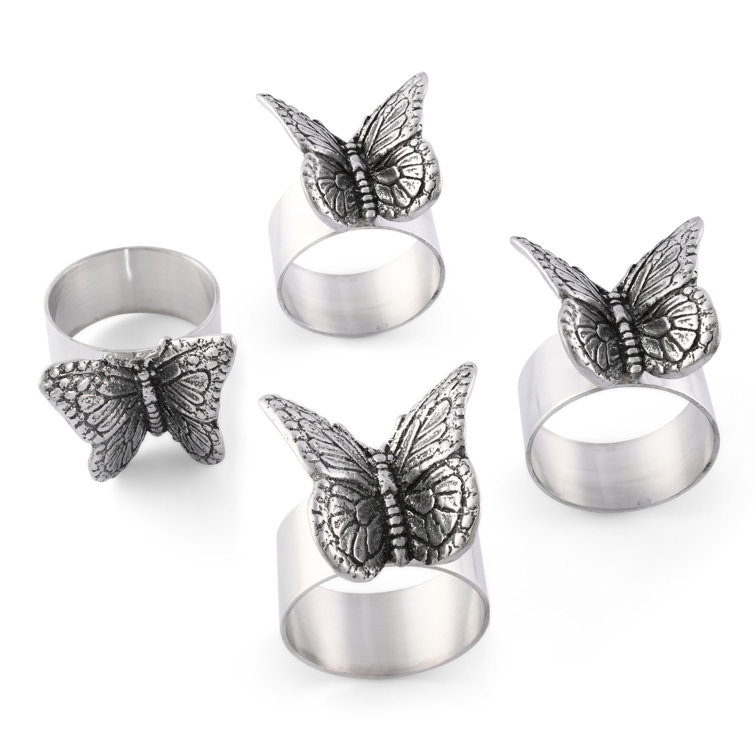 Arthur Court Silver Butterfly Metal Napkin Rings Set of 4