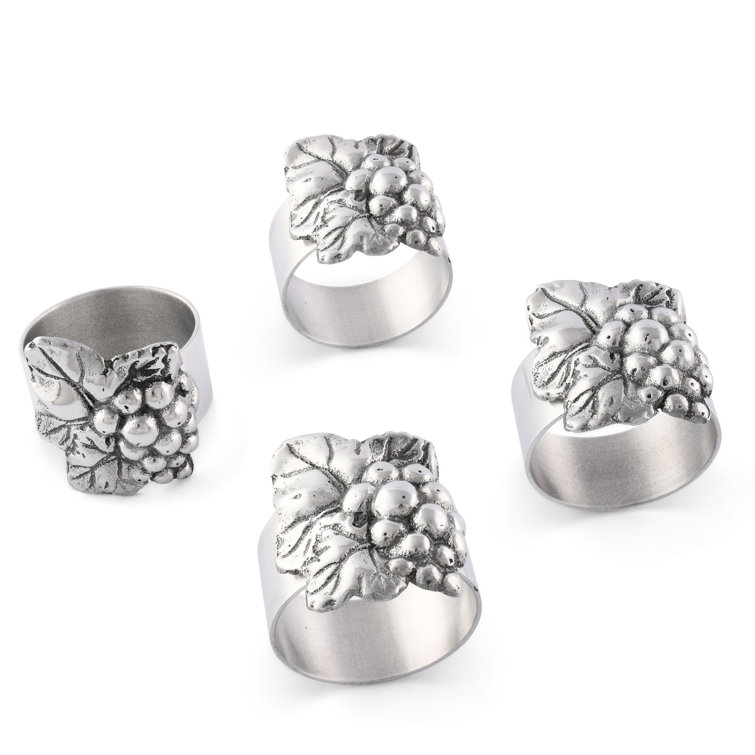 Arthur Court Silver Grape Metal Napkin Rings Set of 4