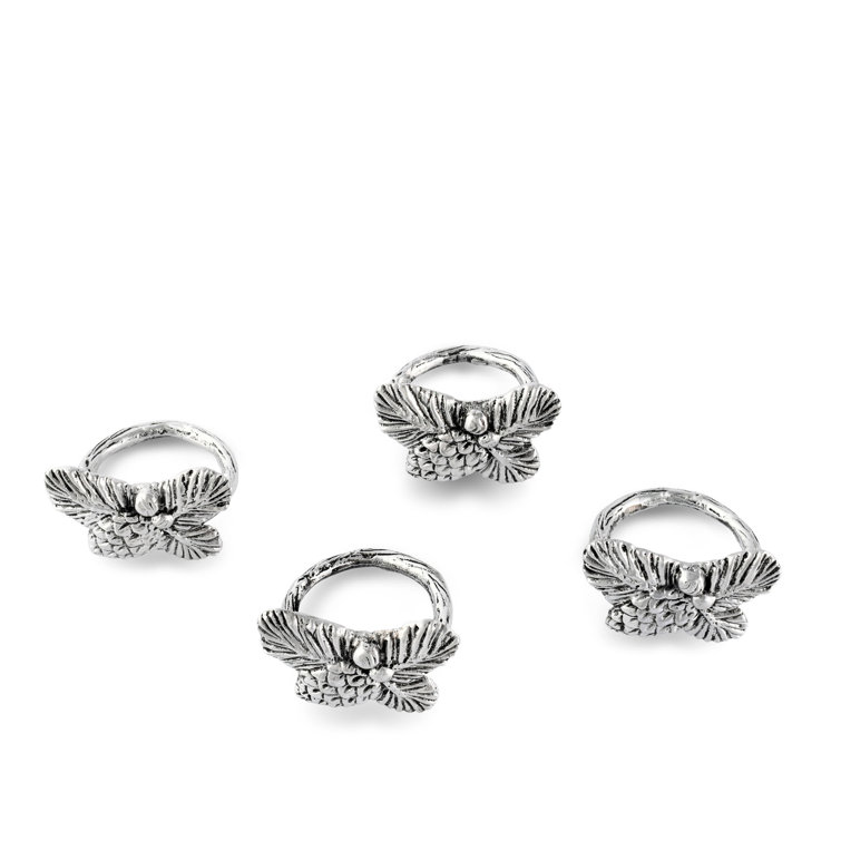 Set of 4 Silver Pine Cone Aluminum Napkin Rings