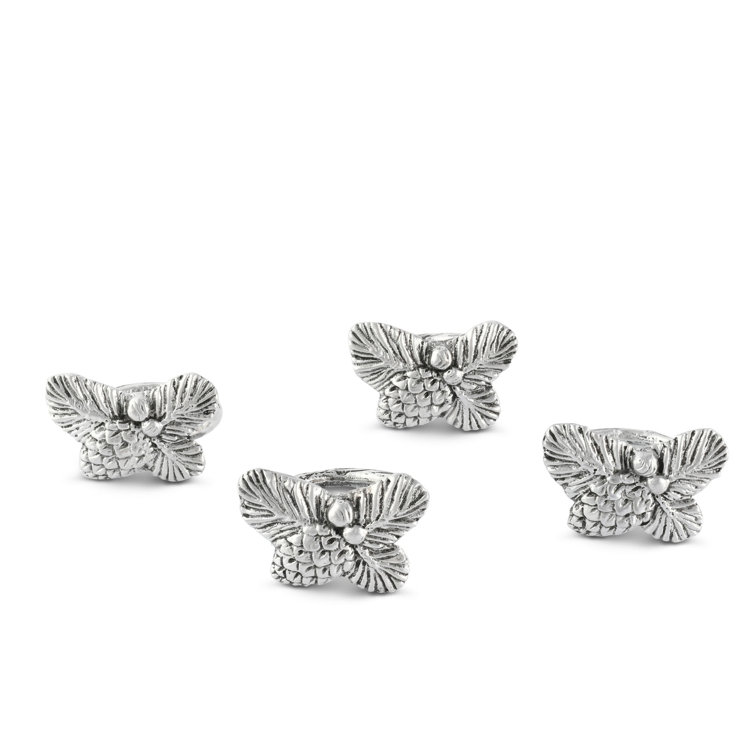 Set of 4 Silver Pine Cone Aluminum Napkin Rings