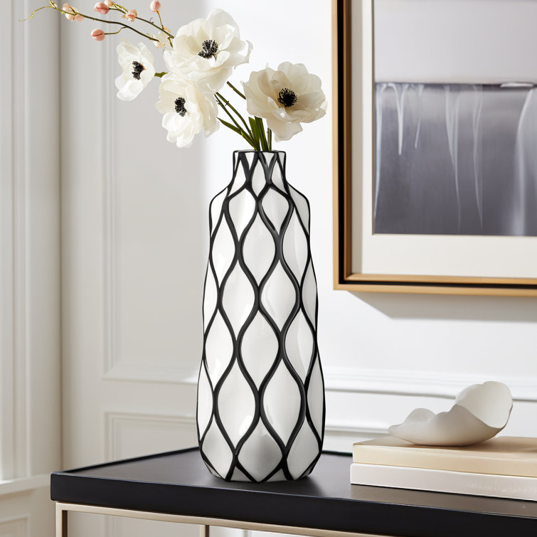 Hand Painted Black and White Ceramic Table Vase