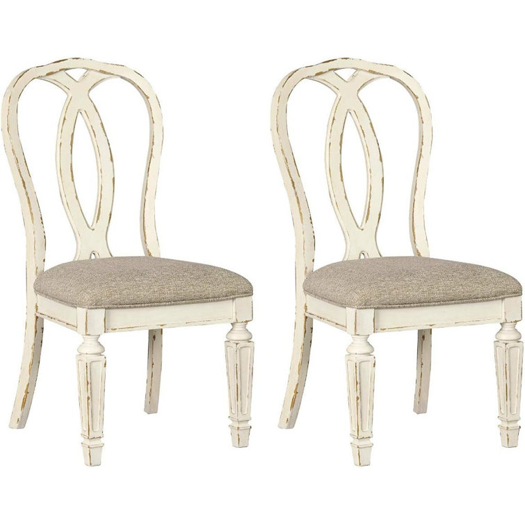 Chipped White Rustic Ladderback Upholstered Side Chair