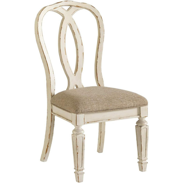 Chipped White Rustic Ladderback Upholstered Side Chair