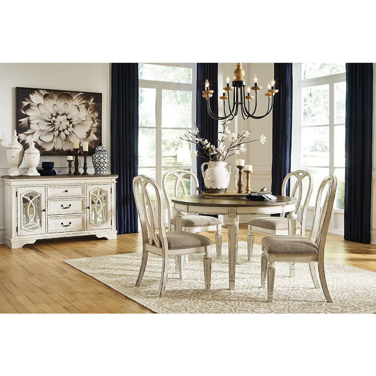 Chipped White Rustic Ladderback Upholstered Side Chair