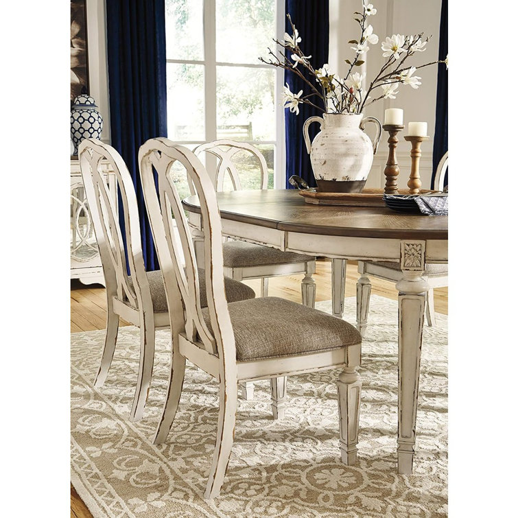 Chipped White Rustic Ladderback Upholstered Side Chair