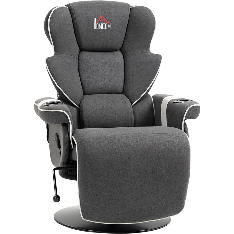 Luxurious 43.75" Black Faux Leather Swivel Recliner with Cup Holders