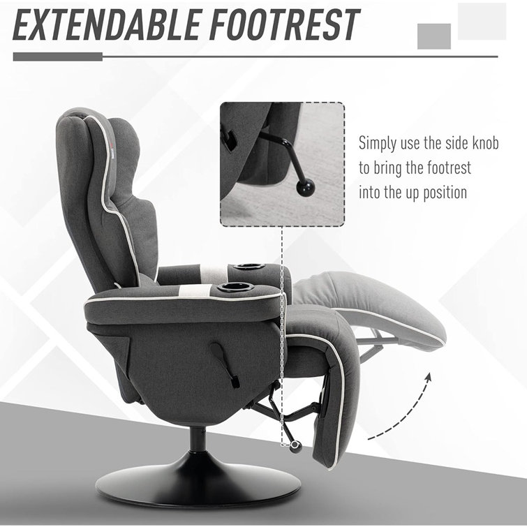 Luxurious 43.75" Black Faux Leather Swivel Recliner with Cup Holders