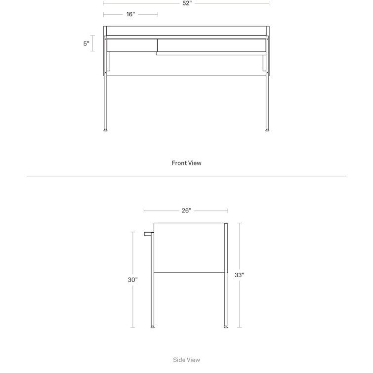 White Oak and Navy Green Desk with Drawer