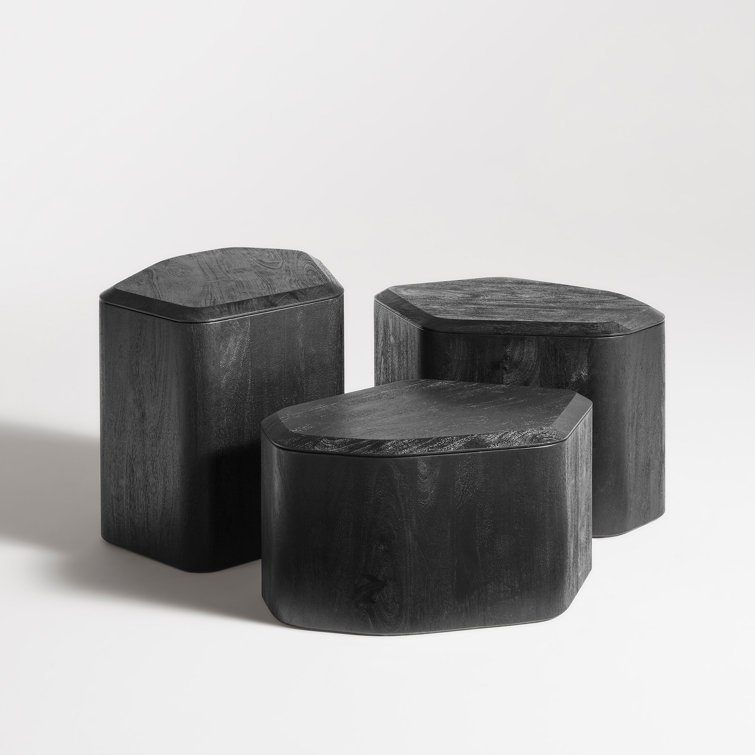 Black-Stained Acacia Rectangular Solid Wood End Table with Storage