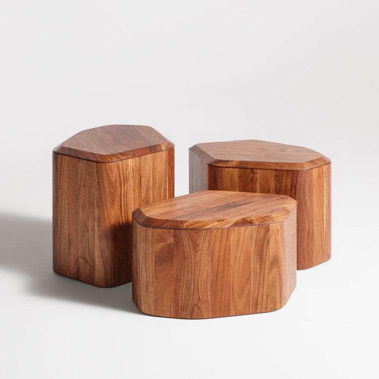 Acacia Wood Rectangular Side Table with Storage