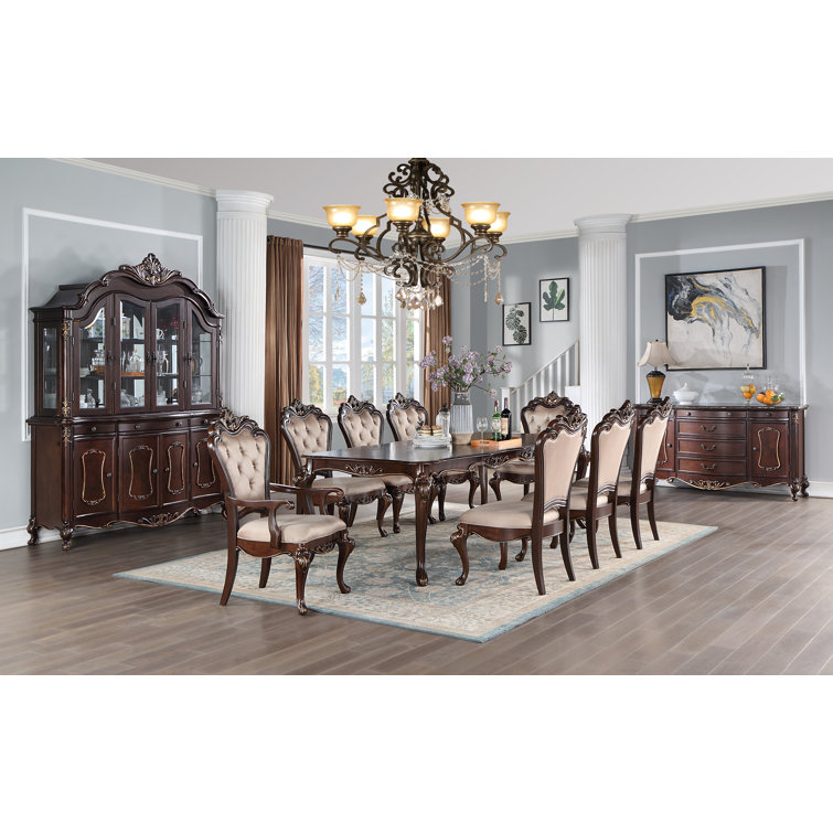 Traditional Brown Extendable Rectangular Wood Dining Table