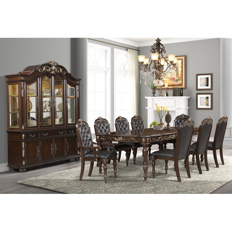 Brown Extendable Rectangular Wood Dining Table with Six Seats