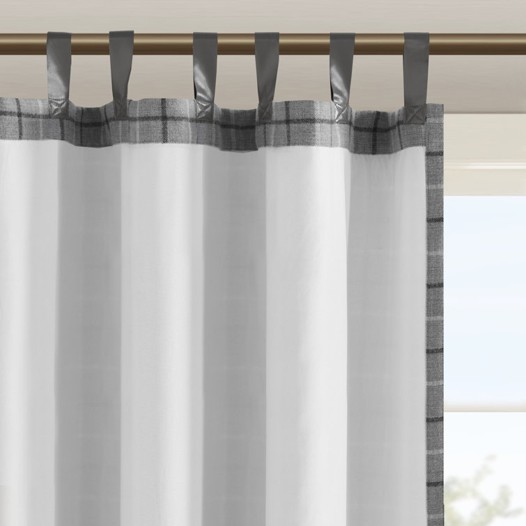 Gray Plaid Faux Leather Tab Top Insulated Drapes