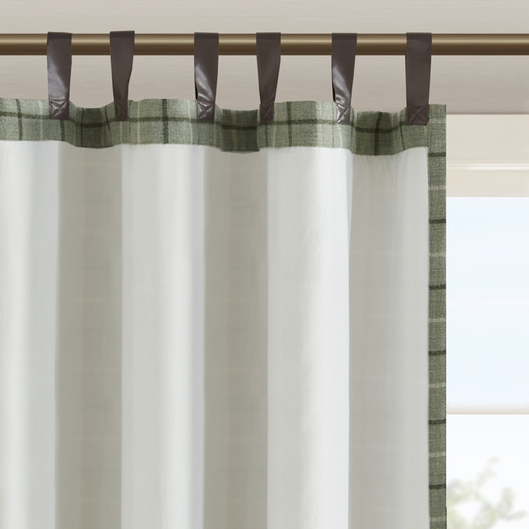 Green Plaid Polyester Tab Top Light-Filtering Drapes