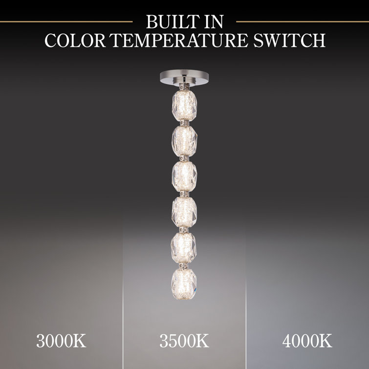 Polished Nickel 6-Light Crystal LED Pendant