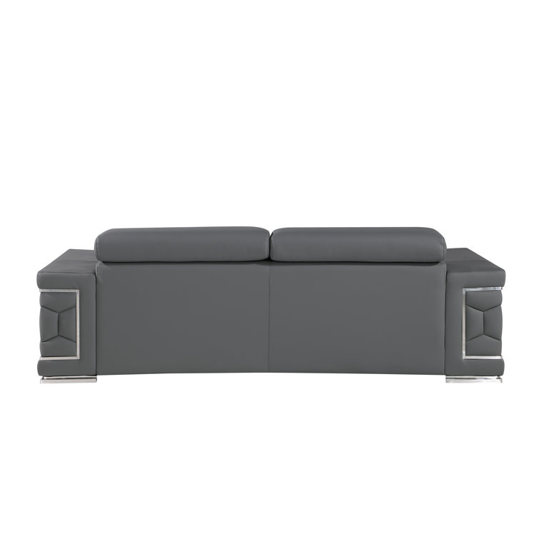 Gray Genuine Leather Sofa and Loveseat Set with Chrome Legs
