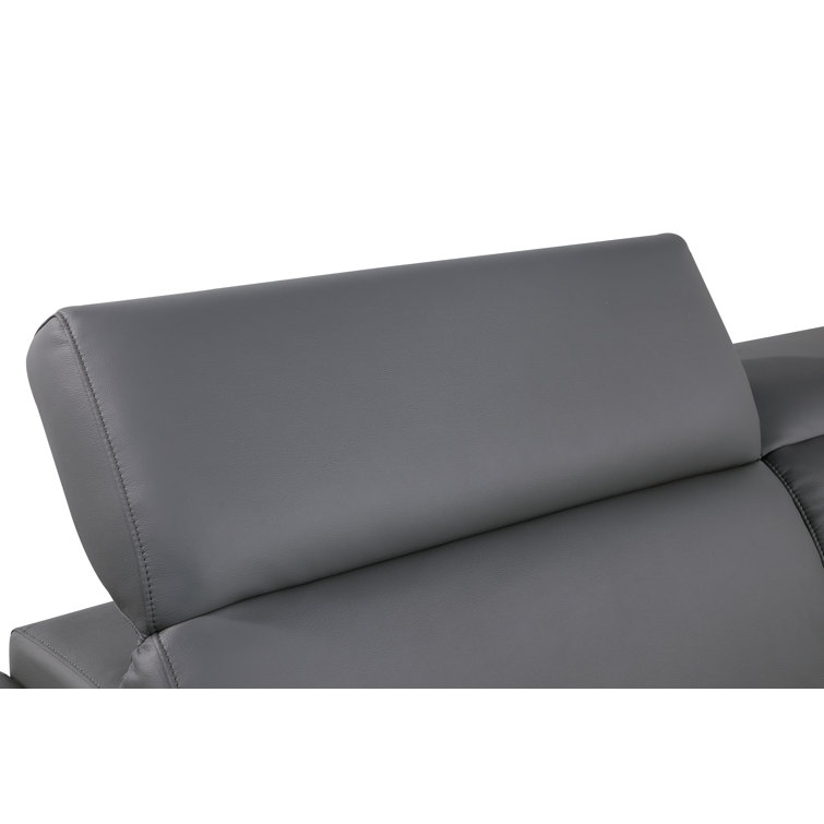 Gray Genuine Leather Sofa and Loveseat Set with Chrome Legs